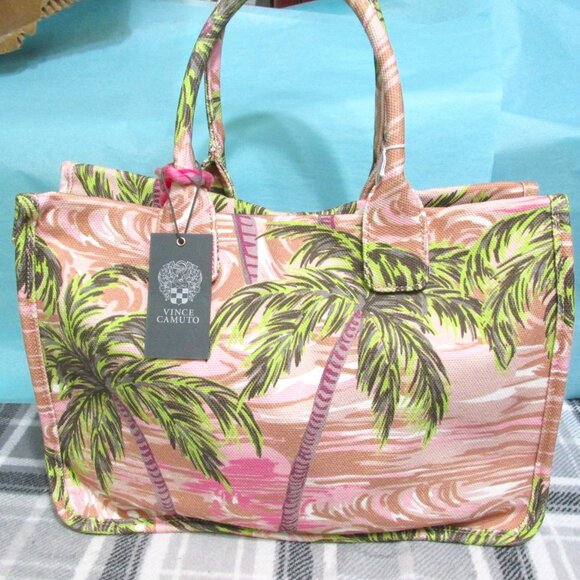 Vince Camuto Palm Print Tote - Pink and Green - Picture 1 of 10